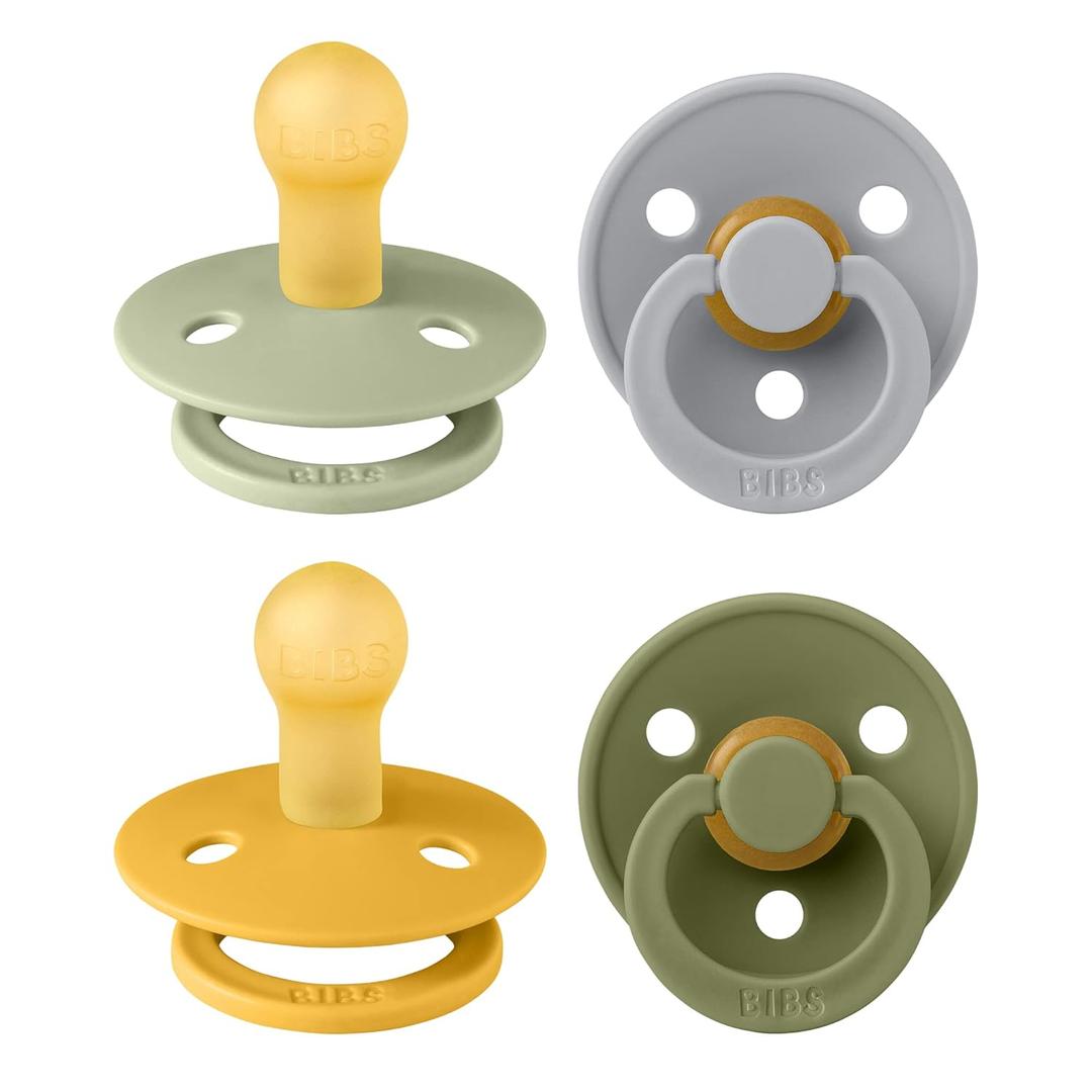 BIBS Pacifiers - Colour 4 Pack | Round Nipple Baby Pacifier | BPA Free Natural Rubber Latex Soother | Made in Denmark | Size 0-6 Months | Garden Colors (Green Garden Lush)