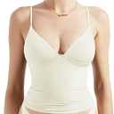 SUUKSESS Women Sexy Deep V Neck Sleeveless Fitted Basic Tops Y2K Tank Top Cami (Medium, Cream White)