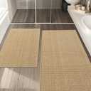 YIHOUSE Bathroom Rugs Sets 2 Pieces, Beige Ultra Thin Bath Mats Fit Under Door, Absorbent Quickly Dry Rubber Backing Braided Bath Mat Set, Non Slip Washable Bath Rugs for Bathroom Floor, Beige