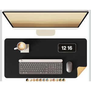 YSAGi Double-Sided Desk Pad, Leather Desk Mat, Eco Cork Desk Pad Protector, Large Mouse Pad for Desk, Waterproof Desk Blotter Pad, Desk Writing Pad for Office Work/Home(23.6"x13.7",Black+Cork