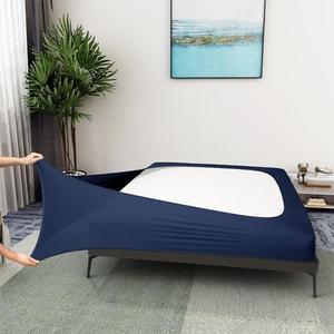 Box Spring Cover Queen/Cal Queen Size - Jersey Knit & Stretchy Wrap Around 4 Sides Bed Skirts for Hotel & Home, Navy
