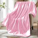 MILVOWOC Blush Pink Satin Throw Blanket - 64 x 90 Inches, Cooling Packable Lightweight Satin Blanket, Soft & Cozy Silky Throw Blanket for Couch Sofa Bed Outdoor Travel 