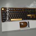 Retro Wireless Keyboard and Mouse Combo with Wrist Rest - Aesthetic Typewriter Style, Full-Size Clicky Tactile Floating Round Keys, 2.4GHz Ergonomic Set for Mac, Windows(Coffee Color)