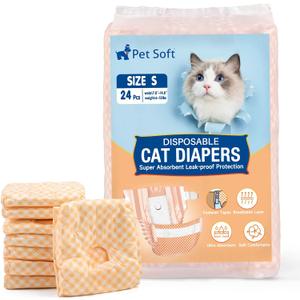 Pet Soft Disposable Cat Diapers - Female Dog Diapers for Cats & Dogs in Heat Period or Urine Incontinence, Doggie Diapers Ultra Absorbent Leak-Proof Puppy Diapers 24pcs (Orange, S)