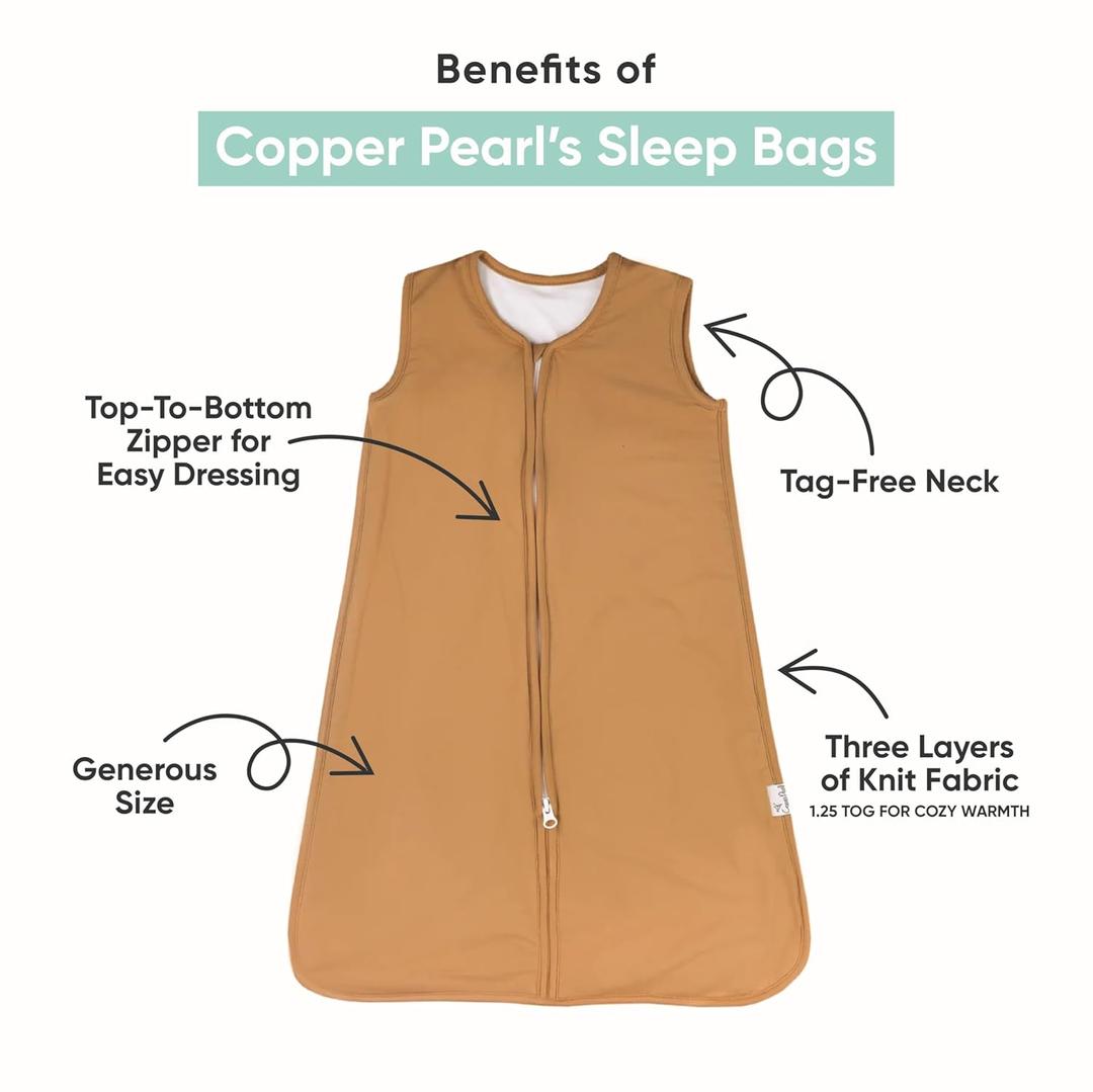 Copper Pearl Sleep Sack: Warm and Cozy Baby Bag in a Variety of Trendy Designs, Safe Alternative to Blankets, Sleeveless Baby Sleep Sack Swaddle  - Rufus (0-6 Months)