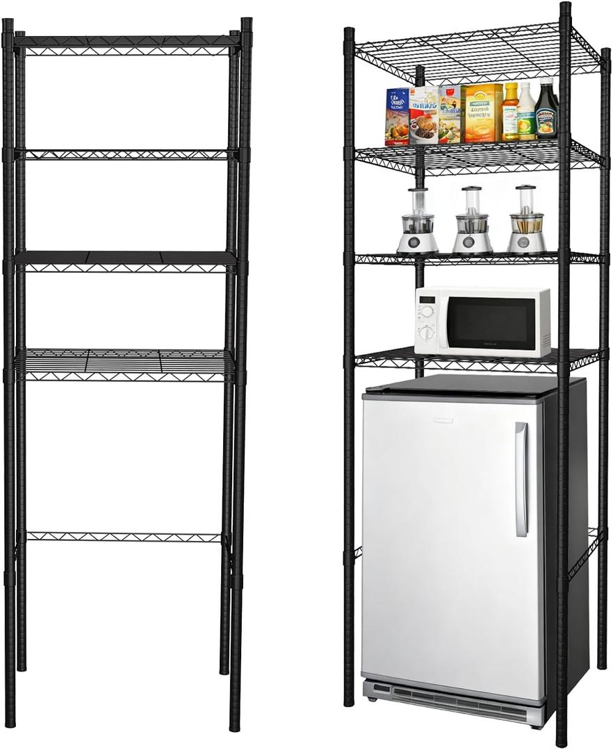 4-Tier Adjustable Mini Fridge Organizer Rack, Heavy-Duty Metal Storage Shelf for Over Mini Fridge, Microwave Stand for Dorm, Kitchen, Office, 60 cm x 44 cm x 170 cm