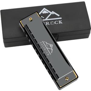 2 x EastRock Blues Harmonica Mouth Organ 10 Hole C Key with Case, Diatonic Harmonica for Professional Player, Beginner, Students gifts, Adult, Friends, Gift Black