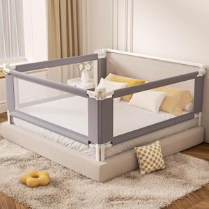 3-Piece Queen Bed Rail for Toddlers - Adjustable Baby Bed Rail Guard, Kids Safety Bed Rail for Queen Size Bed (78.7"x78.7"x60"-Purple)