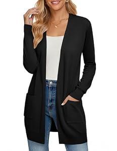 Women's Oversized Open Front Draped Pockets Knit Cardigan Pullover Black L
