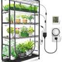 JESLED Indoor Greenhouse with Grow Light, 3FT Full Spectrum 5000K LED Light for Seed Starting, Tiered Lighting Control, Built-in Timer & Thermo-Hygrometer, Rolling Metal Plant Stand (35.4x13.8x70IN)