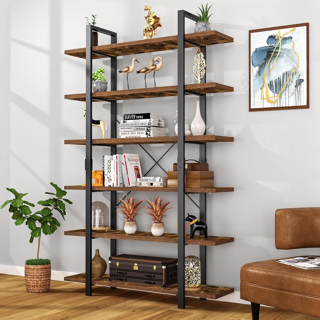 FRAPOW Bookshelf, 6 Tier Book Shelf 83Inch Tall Bookcase, Industrial Large Bookshelves Rustic Book Case with Open Metal Frame for Office, Bedroom, Farmhouse, Living Room (Vintage)