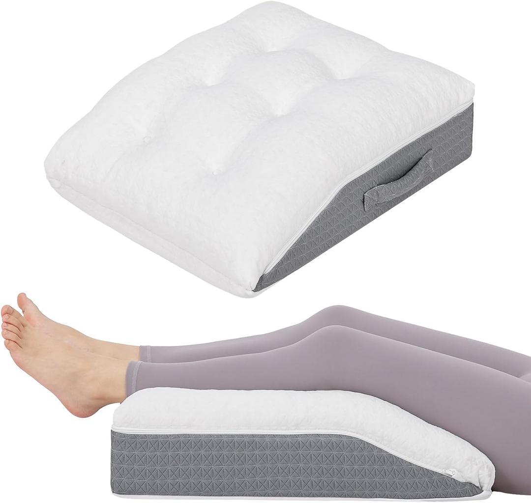 baibu Memory Foam Leg Elevation Pillow, Dual-Layer Patent Design Support Pillow to Raise Feet for Better Elevation, Circulation, Leg Swelling, or Sciatica - Wedge Design for Comfort and Recovery, 1PC
