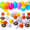 JOYIN 24 Pcs Pre-Filled Easter Eggs with Sports Stress Balls Squishy Toy, Football Basketball Soccer Baseballs Tennis Stress Relief Toy, Easter Egg Hunt, Basket Stuffer Filler, Kids Party Favor