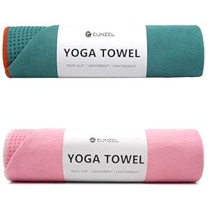 Eunzel 2 Pack Hot Yoga Towel with Grip Dot, Non Slip Yoga Mat Towe Sweat Absorbent Towel for Hot Yoga, Bikram, Pilates and Fitness 72" x 24", Dark Cyan/ Pink