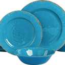 Gibson Home Mauna Melamine Plastic Dinnerware Set, Service for 4 (12pcs), Light blue