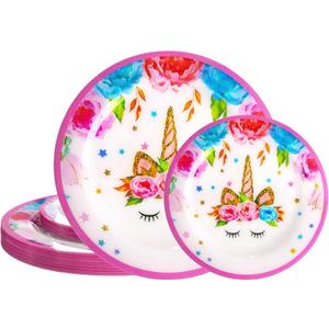 WELLIFE 20PCS Unicorn Theme Plastic Plates - Dinner & Dessert Plates for Magical Unicorn Birthday Party Decorations, 1st Birthday Party Supplies for Girls