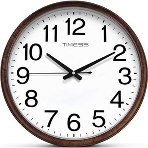 TIMESS Wall Clock, Classic Wood Style Finish, 18 Inch Non-Ticking Silent Battery Operated Analog Clock, Ideal Retro Decor for Home, Bedroom, Living Room, Kitchen, Bathroom, Office(Wood Brown)
