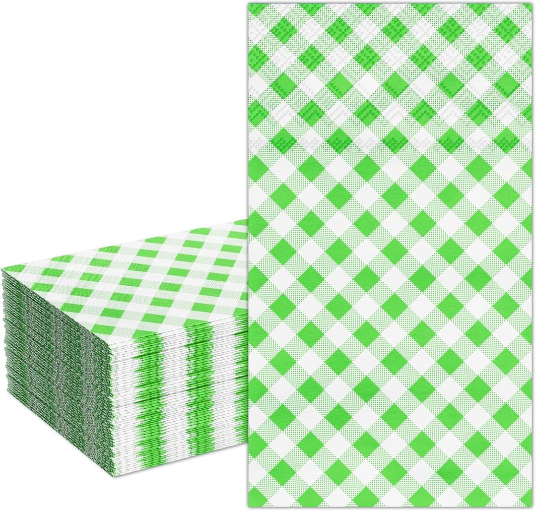 DYLIVeS Green Gingham Napkins, Green and White Checkered Guest Towel Plaid Party Napkins Disposable Paper Hand Towels for Luncheon, Dinner, Picnic, Birthday, Easter, Graduation Party, 3-Ply, 50 Pcs