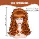 FantaLook 80s Long Curly Vintage Cosplay Wig with Bang for Women 60 70s Queen Costume for Halloween Party (Red Brown)