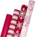 BIOBROWN Christmas Wrapping Paper Rolls - Deer/ Snowflake/ Stripes/ Red Design for Xmas, Winter Party - 30" X 10' Per Roll (4 Rolls: 100 sq. ft. ttl.)