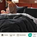 Bedsure Cotton Duvet Cover Set - 100% Cotton Waffle Weave Black Duvet Cover Oversized King Size, PureWoven Breathable Bedding Set for All Season, 3 Pieces, 120"x98"