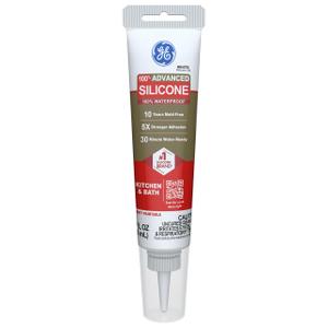 GE Advanced Silicone Caulk for Kitchen & Bathroom - 100% Waterproof Silicone Sealant, 5X Stronger Adhesion, Shrink & Crack Proof - 2.8 fl oz Tube, White, 1 Pack