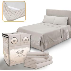 King Size Sheets Set Cooling - Luxury Hotel Sheets - Soft Bed Sheet with Elastic Corner Straps - Deep Pockets Microfiber Bedsheet - Bedding Sheet & Pillowcases - 4 Piece (King, Beige)