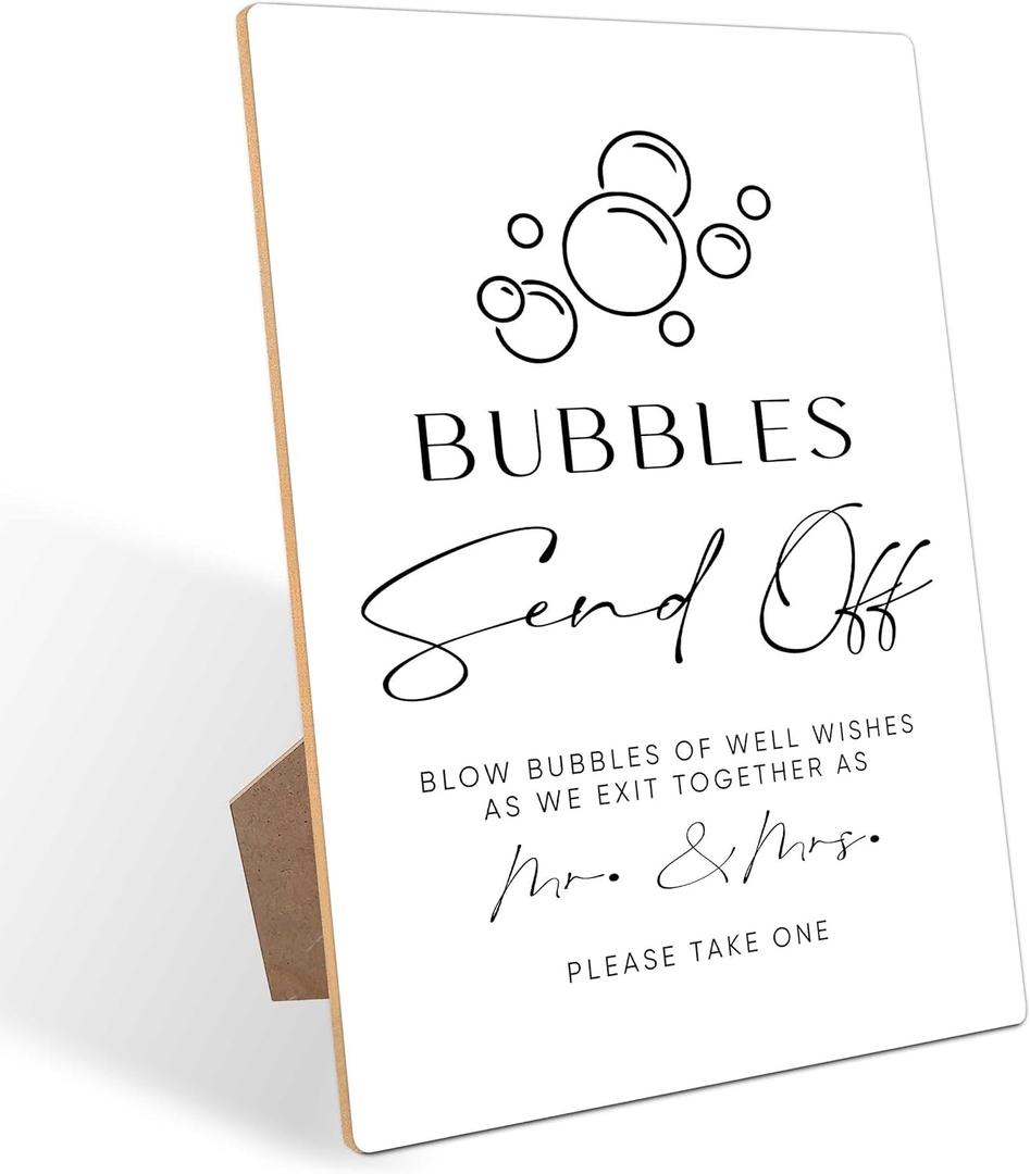 Wedding Bubble Send Off Sign, Minimalist Style Wedding Sign for Wedding Send Off, Wedding Reception and Bridal Shower, Wooden Sign with Stand, Wedding Party Favors, Wedding Send Off Ideas,17