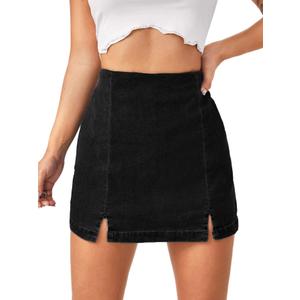 Floerns Women's Casual Split Hem High Waist Denim Skorts Skirt Shorts, Black, Medium