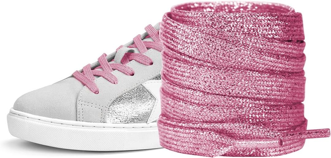 UamGlsob Glitter Metallic Shoe Laces for Golden Goose Sneakers, 8mm Flat Sparkly Bling Shoelaces Replacement Strings for GG (47"/120cm, Pink)