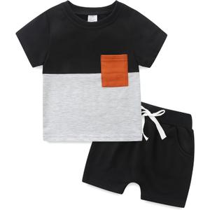 Babymine Toddler Boy Clothes Long Short Sleeve Sweatshirt and Pants Playwear Outfits (Gray)