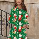Merry Christmas Women Dresses Long Sleeve Ugly Xmas Mini Dress Snowman Christmas Tree Tunic Dresses (Green)