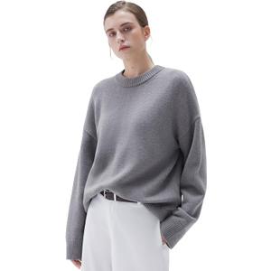 SUUKSESS Women Cashmere Blend Oversized Crew Neck Long Sleeve Pullover Sweaters (Large, Heather Grey)