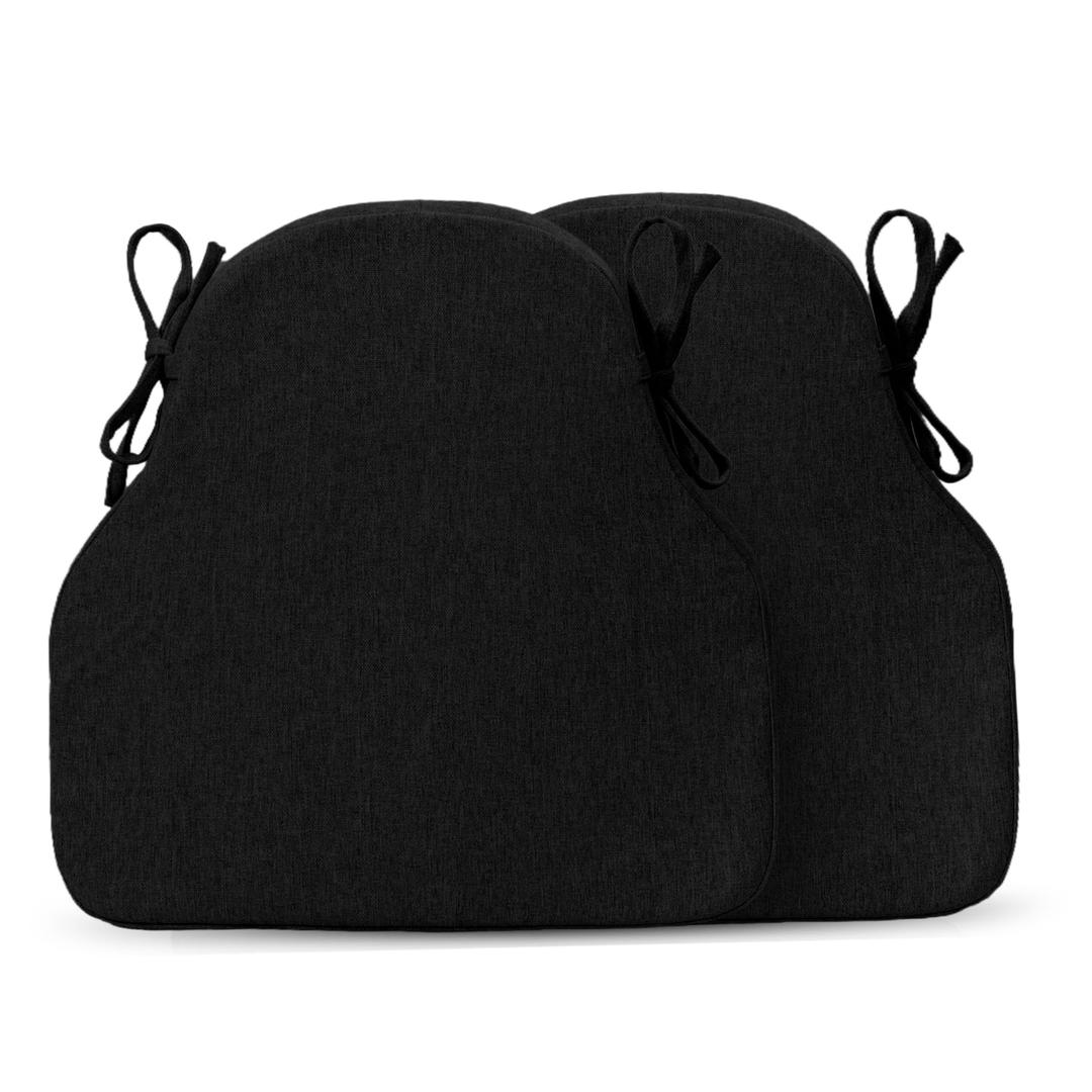 Kafiso Windsor Dining Chair Cushions Set of 4, Thick Non Slip Kitchen Chair Pads with Ties & Removable Washable Cover, Indoor Seat Cushion 17" x 16" x 2", Black