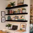 ROGMARS Black Floating Shelves for Wall,36 inch Rustic Wooden Floating Wall Mounted Book Shelves with Invisible Brackets for Living Room, Bedroom, Kitchen, Bathroom,Set of 3