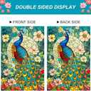 2 x Peacock House Flag 28x40 Inch Double Sided Garden Flag with Colorful Stained Glass Bird and Floral Design for Yard Porch Outdoor Decor Spring Summer Vertical Banner Decorative Art