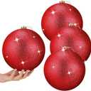 4 Pcs Extra Large Christmas Ball Ornaments Glitter 8'' (200 Mm) Giant Oversized Plastic Xmas Ball Big Hanging Christmas Tree Ornaments for Holiday Party Outdoor Decor(Sequin Red)