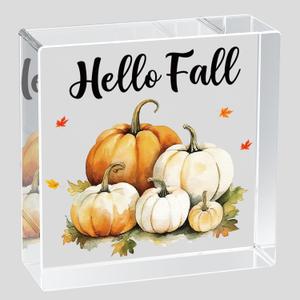 Fall Decorations for Home Fall Decor Home Room Pumpkins Patch Table Acrylic Sign Rustic Shelf Desk Office Decor Season Sign House Warming Gifts 4.9 x 4.9 Inch