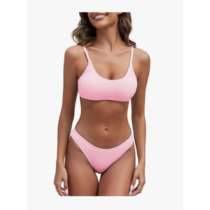 Fanuerg Women's Ribbed Bikini Sets Scoop Neck Cheeky Swimsuit Textured Two Piece Bathing Suit Size -Medium