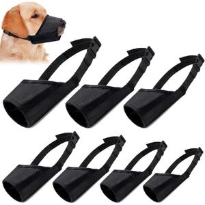 Coppthinktu Dog Muzzle Suit - 7PCS Adjustable Muzzles for Small to Large Dogs, Soft Comfortable Mouth Cover for Long Snout, Controls Biting, Barking & Chewing (AA-Black)