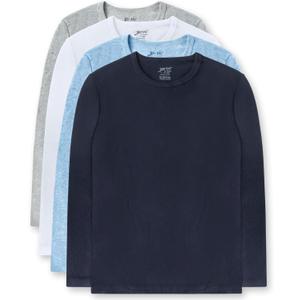 Brix 4 Pack Boys Long Sleeve Shirts Cotton Basic Tees Youth Layering T-Shirts Tagless (5-6 Years, Navy, Grey, Chambray, White)