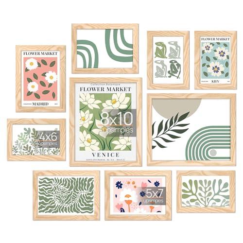 upsimples 10 Pack Picture Frames Collage Wall Decor for Mounting or Tabletop Display, Photo Gallery Frame Set for Family, Multi Sizes Including 8x10, 5x7, 4x6, Natural