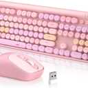MageGee V920 Wireless Keyboard and Mouse Combo, 2.4G Full-Sized Retro Typewriter Keyboard with Round Keycaps & Auto-Sleep Mode, Cute Computer Keyboard and Cordless Optical Mouse for Laptop/PC (Pink)