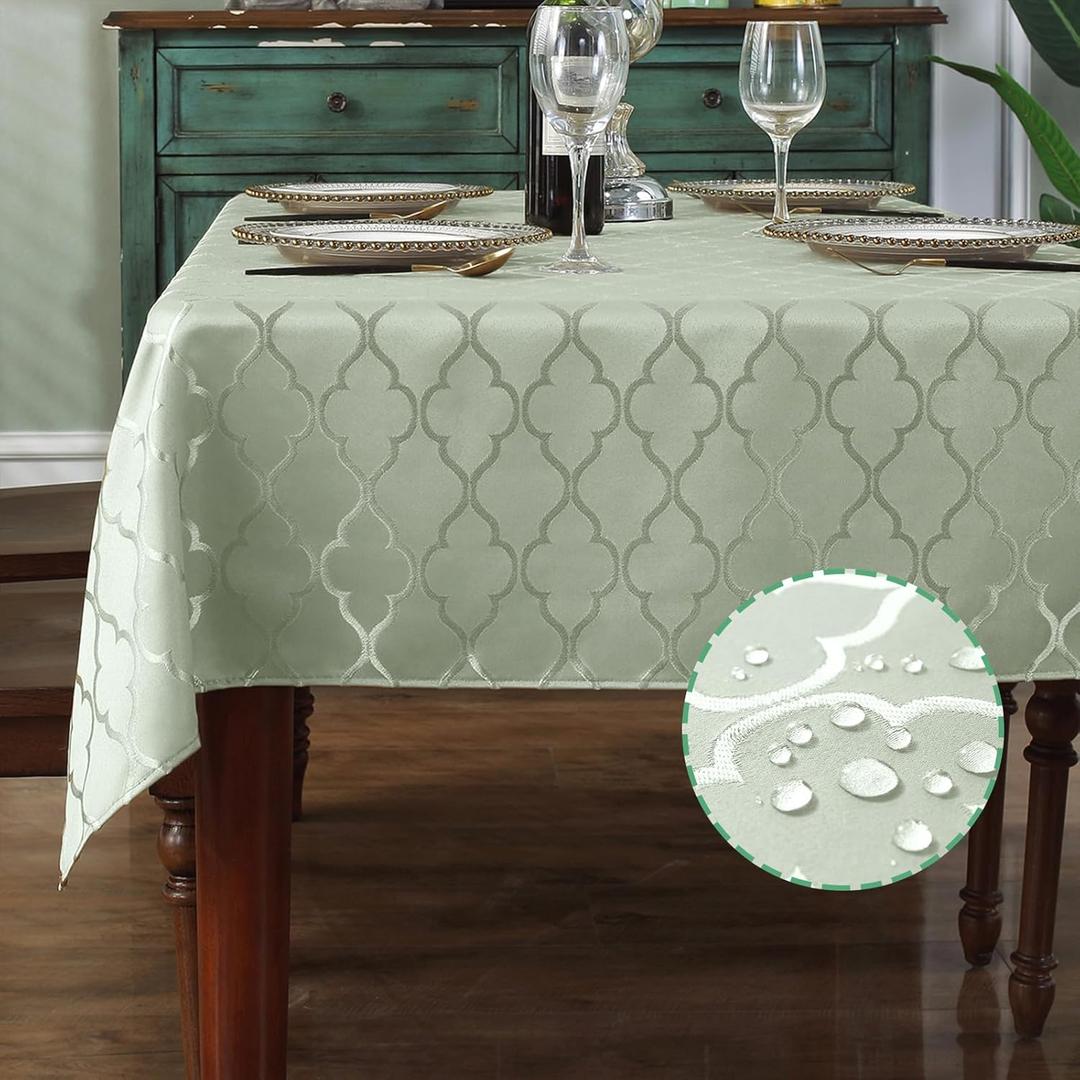 SASTYBALE Spring Sage Green Gray Jacquard Tablecloth, 60x102 Inch Rectangle Water-Resistant Soft Warm Outdoor Picnic Table Cover, Washable Stain Resistant for Patio Party Camping BBQ