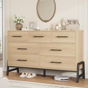 GarveeHome 7 Dresser for Bedroom, 52" Wide Dresser, Wide Drawer with Storage Freestanding, Wooden Closet Storage Chest for Living Room, Bedroom, Entryway, Natural Oak