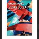 A1 Poster Frame,23.4x33.1 Natural Soild Wood Black Picture Frames with Polished Plexiglass,Easy to Hang,Display Picture A1 without Mat or A2 with Mat for Wall Mounting Horizontally and Vertically