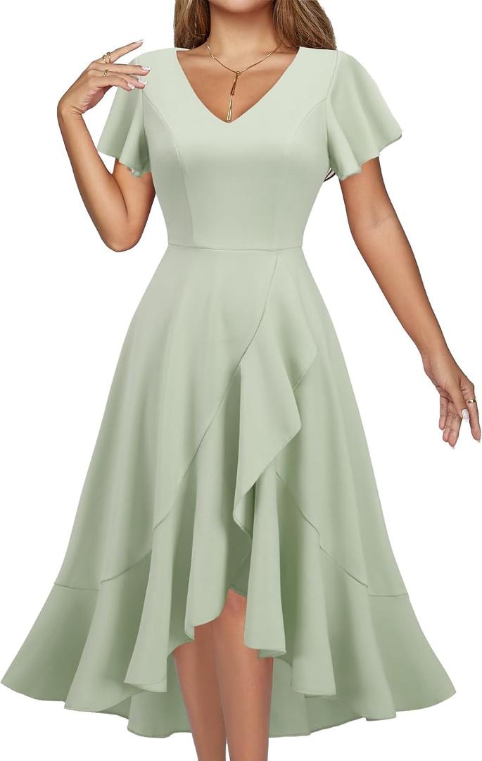 DRESSTELLS Women's Cocktail Dresses, Formal Wedding Guest High Low Graduation Party Evening Prom Dress 2025 (Large, Lightgreen)