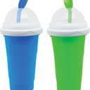 Frozen Magic Slushy Maker Cup, Slushie Maker, Milk Cola Juice Squeeze Cups, Magic Quick Freeze Cupss, Cooling Cups, Smoothies Cup with Lids and Straws for All Age (Pack of 2 BLUE+GREEN)