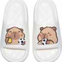 2 x XIXITIAO Capybara Slippers for Women Men,Capybara Cute Slides,Non Slip Quick Drying Bathroom Slippers,Funny Sandals, Capybara Shower Shoes (White)
