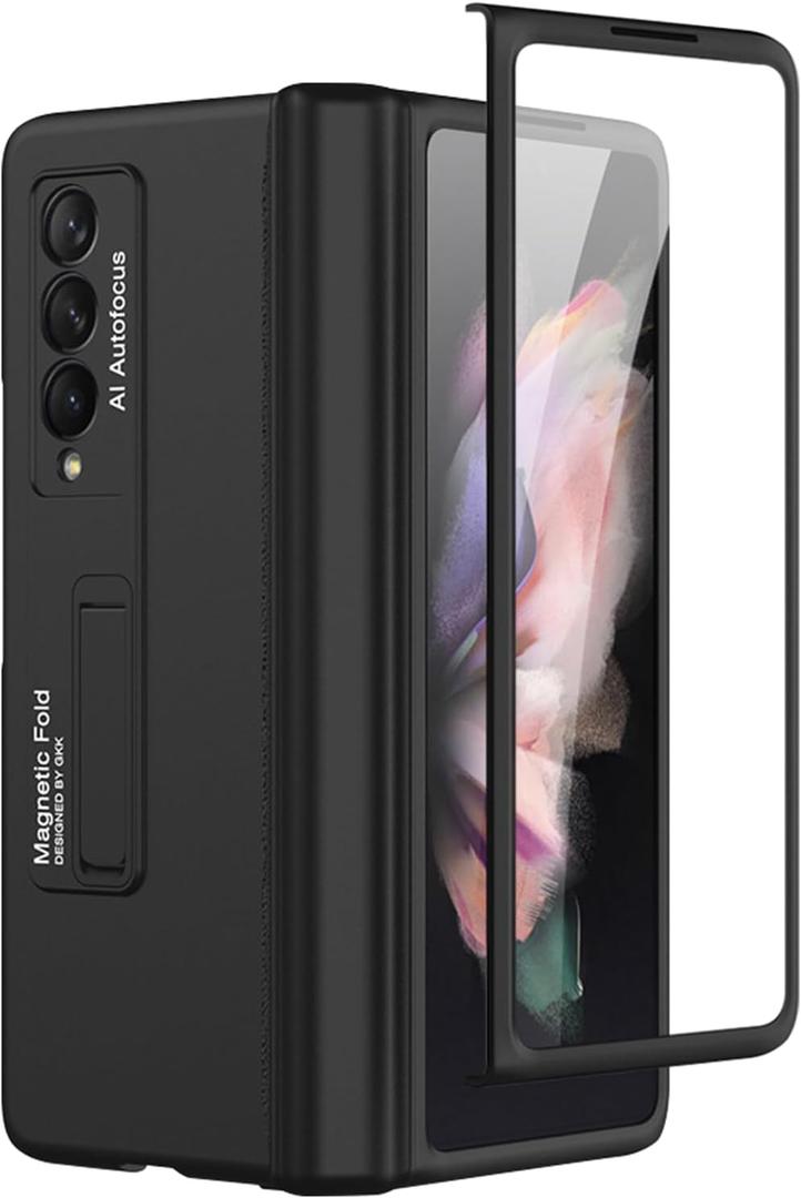 Miimall Compatible for Samsung Galaxy Z Fold 3 Case with Magnetic Hinge, Ultra-Thin Hard PC Bumper All-Inclusive Anti-Drop Magnetic Suction Cover Case for Samsung Galaxy Z Fold 3 5G 2021 (Black)